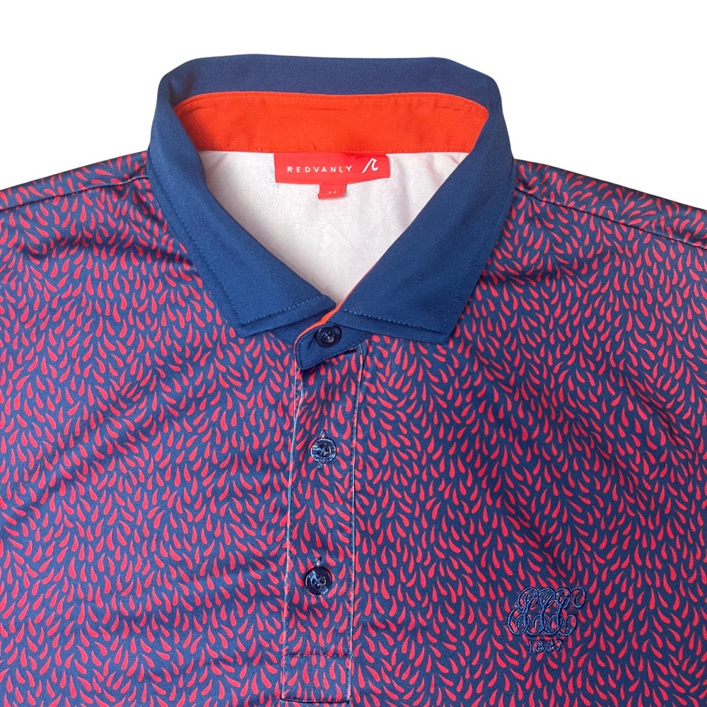 Redvanly Polo Shirt Mens M Navy Blue Red Teardrop Print Golf Performance SS